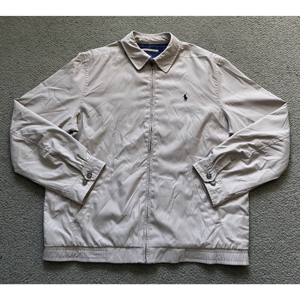 Polo Ralph Lauren Harrington Jacket Mens M Beige Tan Plaid Lined Pony Vintage